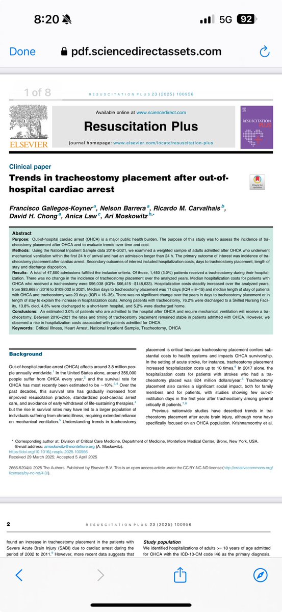 Francisco Gallegos, M.D. (@fgallegos28) on Twitter photo New Publication in <a href="/Resus_Plus/">Resuscitation Plus</a> - “Trends in Tracheostomy Placement after Out-Of-Hospital Cardiac Arrest.” Go and read it with this link!
doi.org/10.1016/j.resp… New Publication in <a href="/Resus_Plus/">Resuscitation Plus</a> - “Trends in Tracheostomy Placement after Out-Of-Hospital Cardiac Arrest.” Go and read it with this link!
doi.org/10.1016/j.resp…