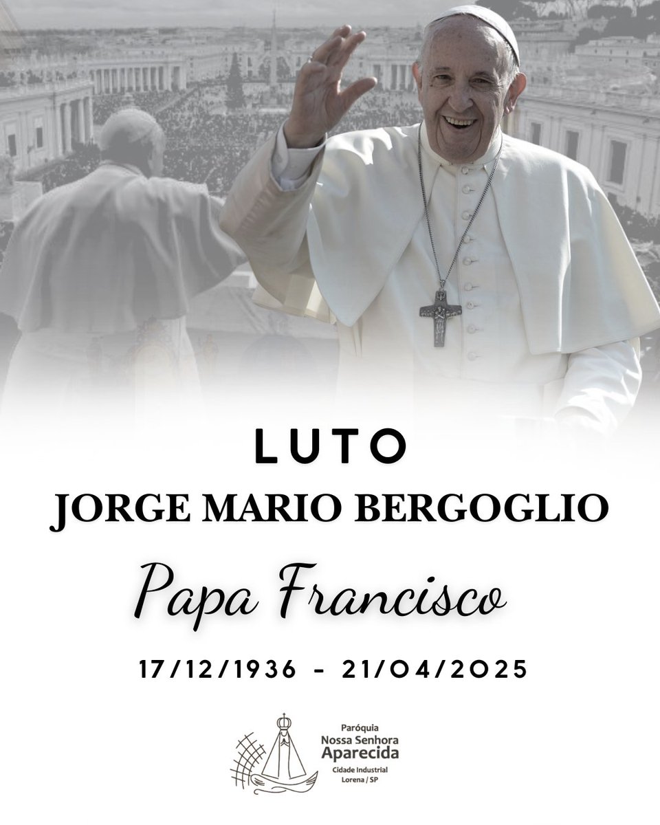 PNSALORENA's tweet photo. Com pesar comunicamos a morte do Santo Padre o Papa Francisco. 
Obrigado Santo Padre! 
Hoje, Francisco faz sua Páscoa definitiva! 
#PapaFrancisco #Luto https://t.co/Xa5fUTbEdV