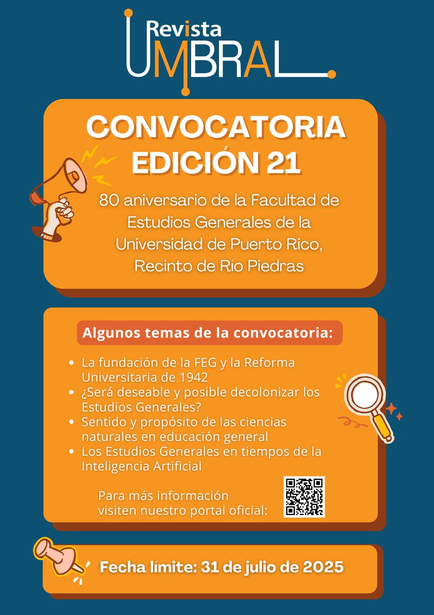 UmbralUPR's tweet photo. CFP: Revista Umbral 

Para más información de la convocatoria y la guía de autores, pueden visitar nuestro portal: https://t.co/XUqAhace2f 

#cfp #uprrp #upr https://t.co/YpC11qUzRX
