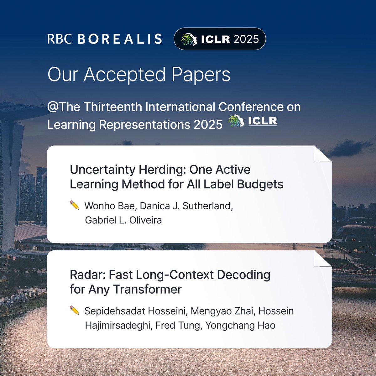 RBCBorealis's tweet image. We&apos;re excited to share that two of our research papers have been accepted to the #ICLR2025 (@iclr_conf). 👏 Taking place in Singapore 🇸🇬 from April 24—28, ICLR brings together professionals dedicated to the advancement of #deeplearning. 🧠

📄 Uncertainty Herding: One Active…