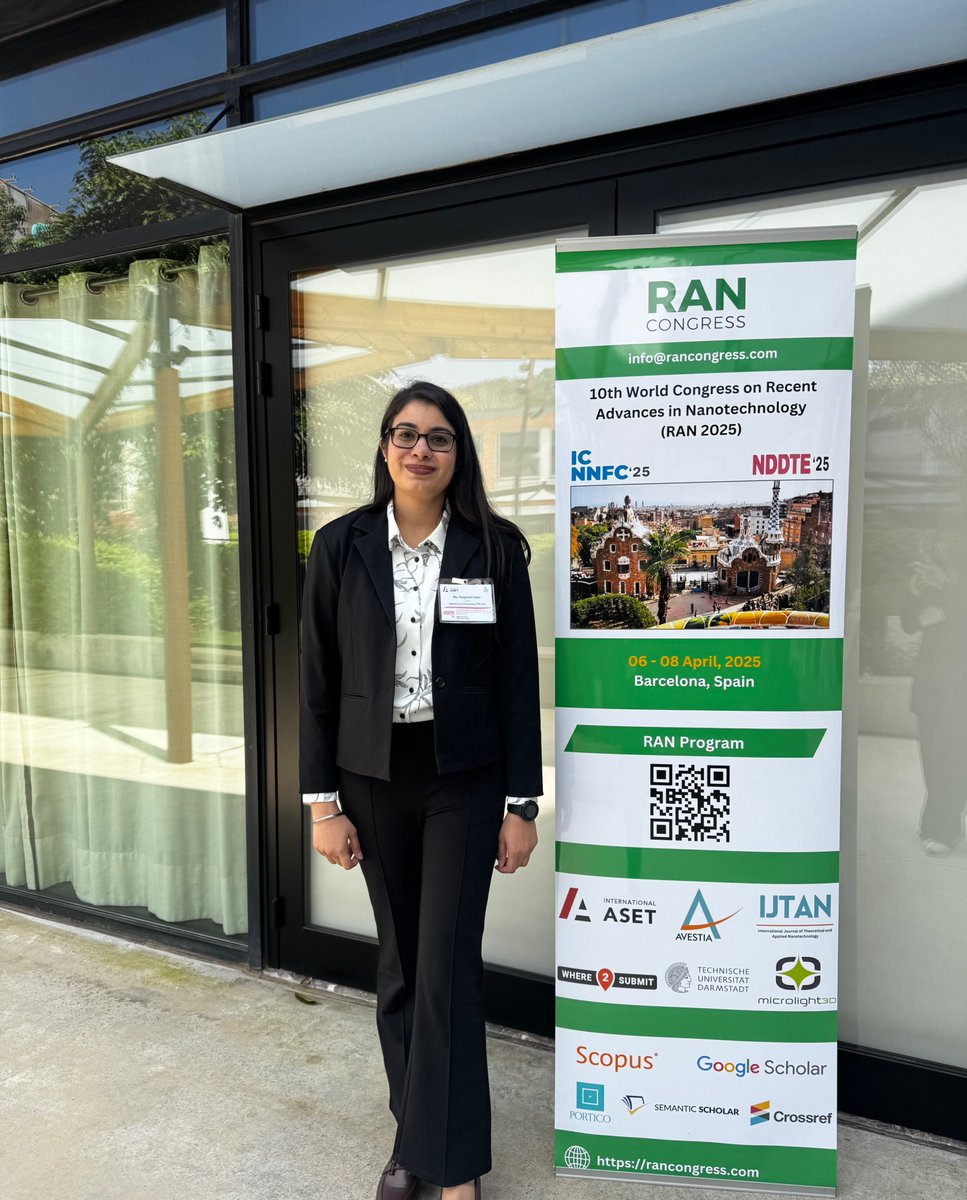Glad to share that our student, Harpreet Kaur has been awarded the Best Paper Award at the 10th World Congress on Recent Advances in Nanotechnology (RAN 2025) held in Barcelona, Spain, from 6-8 April 2025.
