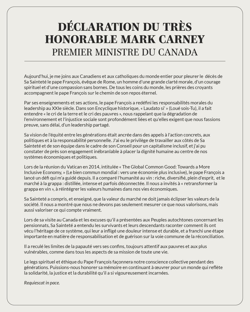 Ma déclaration sur le décès de Sa Sainteté le pape François :