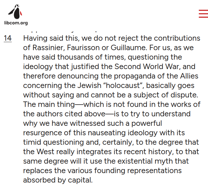 AZertekin_'s tweet photo. Is it because of a lack of translations? Yet Dialogue with Bordiga (1988 !), in which Jacques Camatte is very clear about his Holocaust negationism, has been available in English since 2017 on Libcom :
https://t.co/210NZmEmOd https://t.co/dZcbzO6gC4