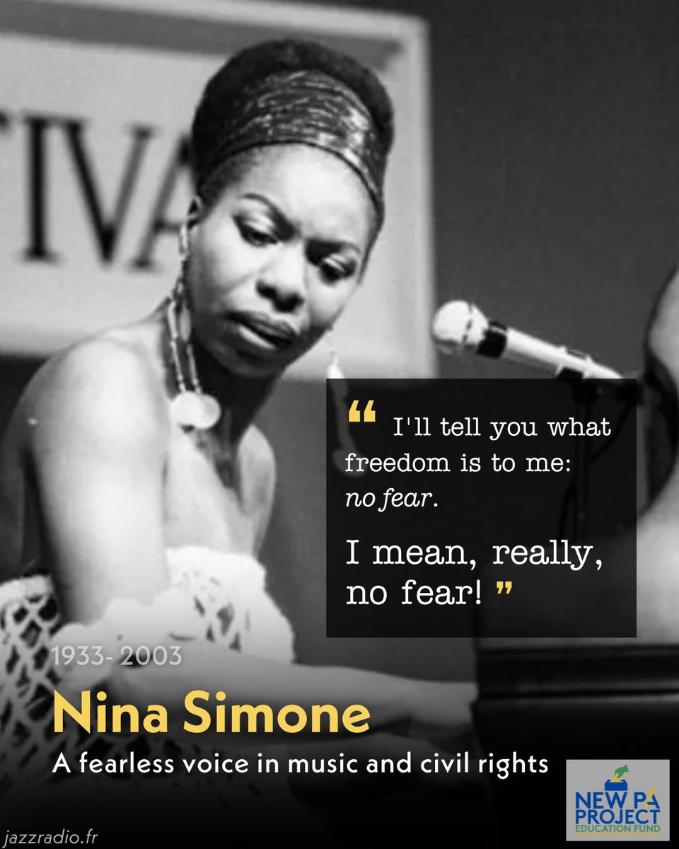 NPPEdFund's tweet image. #MarvelousWomanMonday
On this day 22 years ago, we lost a fearless, unapologetic voice in music and civil rights: Nina Simone.

Listen to her song "Mississippi Goddamn" here:
youtube.com/watch?v=teqWnF…

#NinaSimone #BlackHistory #CivilRights