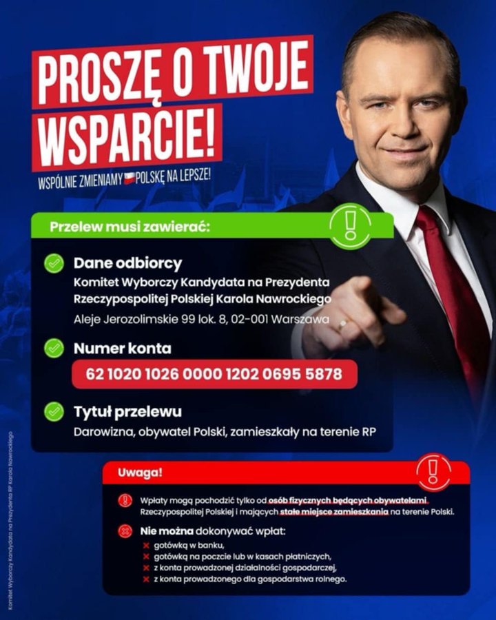 🇵🇱 MARCIN EDO (@edomarcin) on Twitter photo Szanowni Państwo, coś cicho zrobiło się w temacie wpłat na kampanię naszego <a href="/NawrockiKn/">Karol Nawrocki</a>
Pamiętajcie, że 100zl nikogo z nas nie zbawi, a każda taka wpłata, to jeden baner więcej.
Nie szczędźcie tak niewielkich środków w tak ważnym dla Polski momencie. To dziś najlepsza inwestycja. Szanowni Państwo, coś cicho zrobiło się w temacie wpłat na kampanię naszego <a href="/NawrockiKn/">Karol Nawrocki</a>
Pamiętajcie, że 100zl nikogo z nas nie zbawi, a każda taka wpłata, to jeden baner więcej.
Nie szczędźcie tak niewielkich środków w tak ważnym dla Polski momencie. To dziś najlepsza inwestycja.