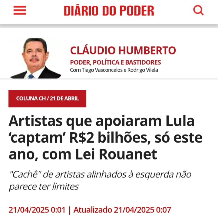 "artistas decadentes".
Só servem para receber da Lei Rouanet.
E também apoiarem o desgoverno.
Nossos impostos indo para pessoas improdutivas.