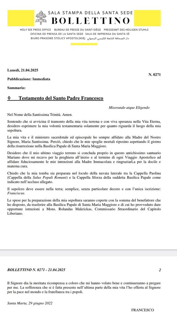 Testamento di <a href="/Pontifex_it/">Papa Leone XIV</a>