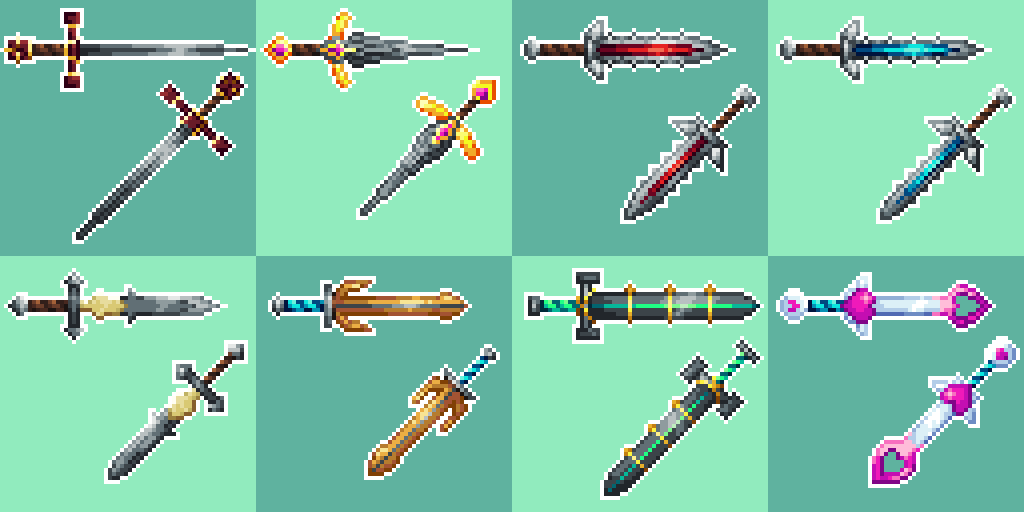 PastelZel's tweet photo. Some RPG (adjacent) icons and weapons that I'm proud of from the last few years.

#pixelart #gamedev #ドット絵 https://t.co/j2i2WKuLVW