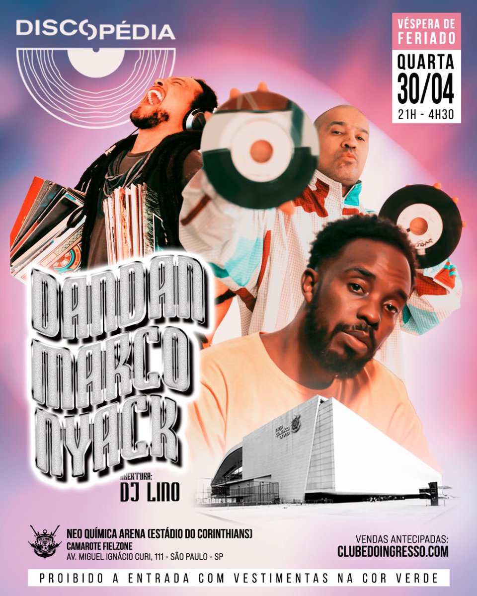 Discopédia (@_discopedia) on Twitter photo Discopédia, a sensacional de São Paulo, orgulhosamente apresenta o especial <a href="/Beyonce/">BEYONCÉ</a>!
Dia 30/04/2025, véspera do feriado, a partir das 21h no Camarote Fielzone.
DJs DanDan, Marco & Nyack nos toca-discos.
Abertura, DJ Lino.
Últimos ingressos:
clubedoingresso.com/evento/discope… Discopédia, a sensacional de São Paulo, orgulhosamente apresenta o especial <a href="/Beyonce/">BEYONCÉ</a>!
Dia 30/04/2025, véspera do feriado, a partir das 21h no Camarote Fielzone.
DJs DanDan, Marco & Nyack nos toca-discos.
Abertura, DJ Lino.
Últimos ingressos:
clubedoingresso.com/evento/discope…