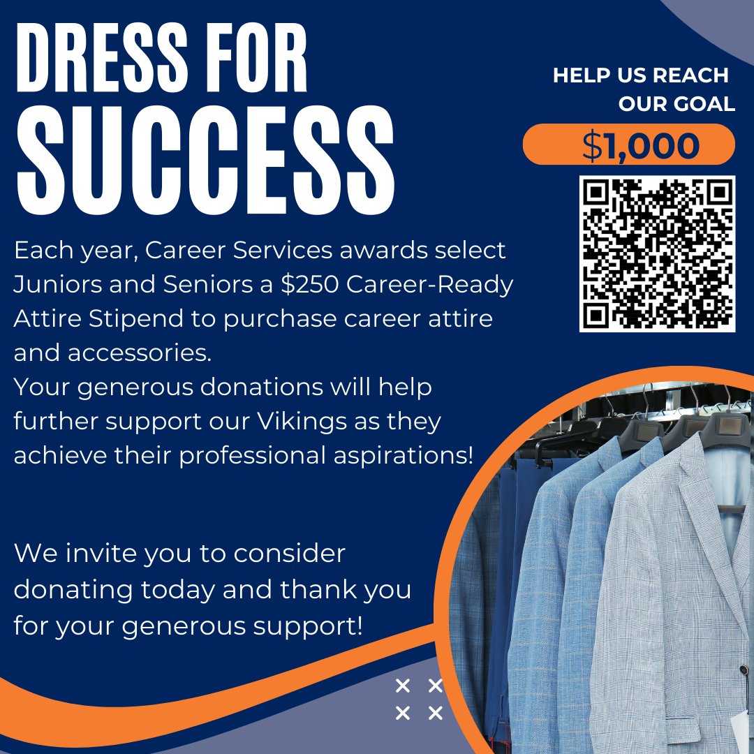 SSUCareer's tweet photo. Please consider donating to our Dress for Success Crowdfunding page to help us serve additional students through our Career-Ready Attire Stipend. Thank you for your support! Click the link for more details! https://t.co/SWWQ5Jw3ON   #DressForSuccess https://t.co/pOh4ne9rOk