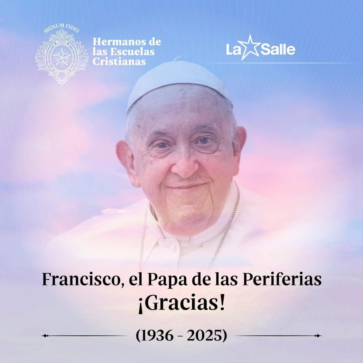 Ante el sensible fallecimiento del #PapaFrancisco como Familia Lasallista damos gracias a Dios su vida de entrega y servicio a la Iglesia, por enseñarnos a poner el corazón en las periferias

 ¡Descanse en paz! 🙏🏻
