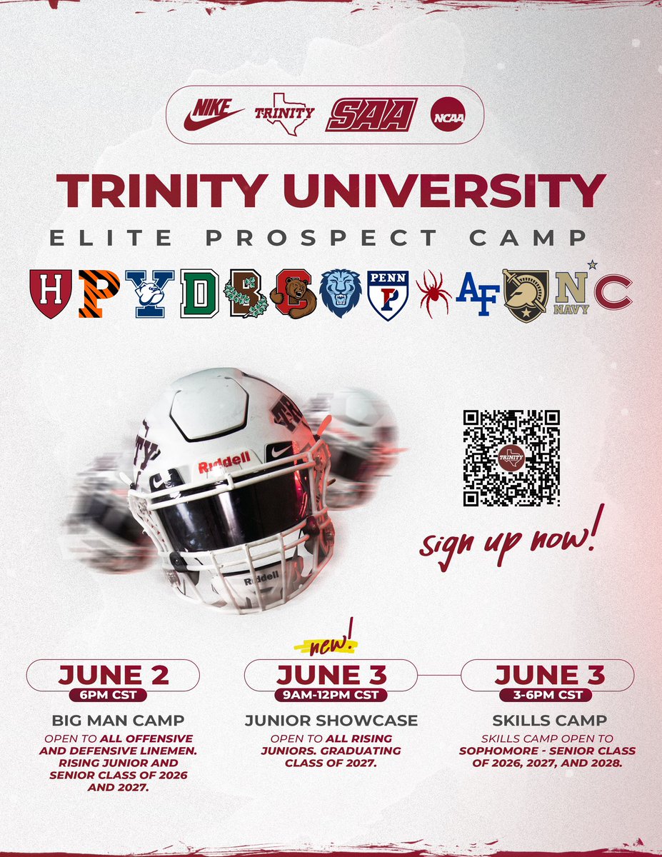 Jerheme Urban (@jerhemeurban83) on Twitter photo If you are truly looking at college with a “4 for 40” mentality, there is only one camp you need to be focusing on this summer, and it’s on the campus of <a href="/TUFootballTX/">Trinity University Football</a>! Sign-up now, as spots are limited and filling up fast!!!
…niversityfootballcamps.totalcamps.com/About%20Us If you are truly looking at college with a “4 for 40” mentality, there is only one camp you need to be focusing on this summer, and it’s on the campus of <a href="/TUFootballTX/">Trinity University Football</a>! Sign-up now, as spots are limited and filling up fast!!!
…niversityfootballcamps.totalcamps.com/About%20Us