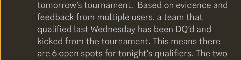 i guess me and my duo got kicked from the f7 tourney for cheating ???