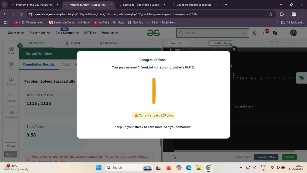RohanPawar17062's tweet photo. Day 158 of gfg160 challenge
Problem : Missing in Array

#gfg160 #geekstreak2025 #geekstreak2024

@geeksforgeeks https://t.co/lu5nsb64YQ