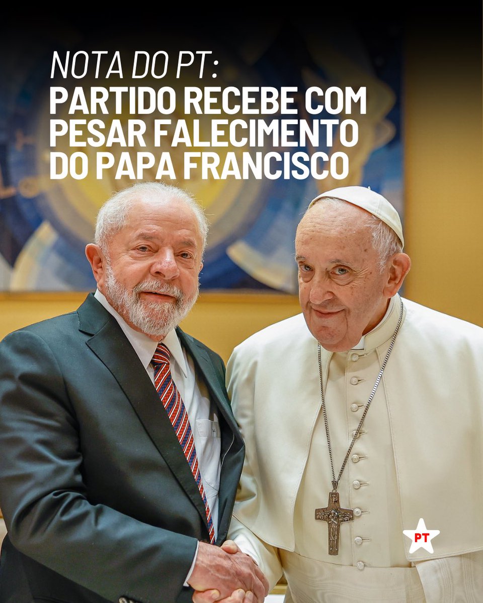 Com pesar, nos despedimos de um homem que iluminou o mundo com fé, coragem e compaixão. O Papa Francisco deixa um legado de esperança, justiça e amor pelos que mais precisam. 🌹🕊️

Nota completa: pt.org.br/link/yu6zy