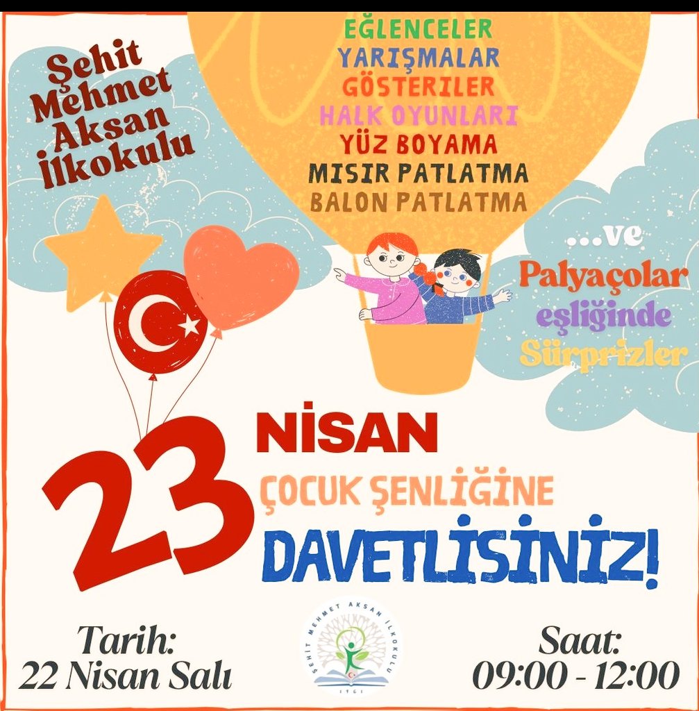 🇹🇷🇹🇷🇹🇷🇹🇷🇹🇷🇹🇷🇹🇷
23 Nisan kutlu olsun
Sevinin çocuklar
Övünün büyükler
23 Nisan mutlu olsun

Çok büyük bayram bu bayram
Herkese kutlu olsun
Çok ulu bayram bu bayram
Herkese mutlu olsun.
<a href="/ehitmehmetaksa1/">Şehit Mehmet Aksan İlkokulu</a> <a href="/Oguzeli_mem/">Oğuzeli İlçe Milli Eğitim Müdürlüğü</a>