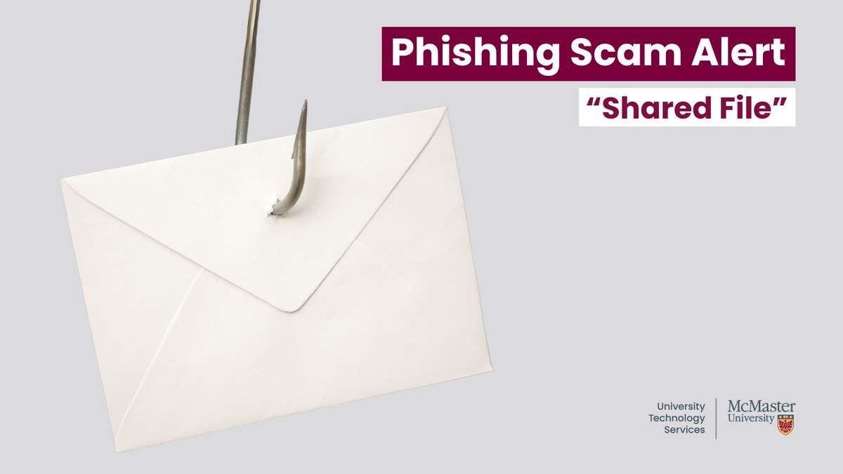 McMasterIT (@mcmasterit) on Twitter photo 🚨 Attention <a href="/McMasterU/">McMaster University</a> community! 🚨
There’s a new phishing scam making the rounds on campus.
Protect yourself: Check the Phish Bowl for the latest scams and tips on what to avoid. Stay alert and secure! 🔒 #CyberSecurity #StaySafe
View the new post: mcmu.ca/PhishBowlShare… 🚨 Attention <a href="/McMasterU/">McMaster University</a> community! 🚨
There’s a new phishing scam making the rounds on campus.
Protect yourself: Check the Phish Bowl for the latest scams and tips on what to avoid. Stay alert and secure! 🔒 #CyberSecurity #StaySafe
View the new post: mcmu.ca/PhishBowlShare…