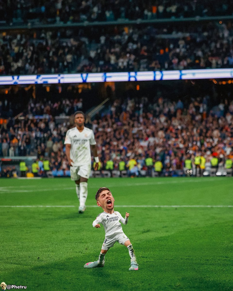🔥 F E D E R I C O  V A L V E R D E 🔥
 
Federico Valverde’s 93rd-minute goal earned Real Madrid a vital 1-0 win over Athletic Club at the Bernabéu, keeping them within four points of LaLiga leaders Barcelona. A decisive moment in the title race.