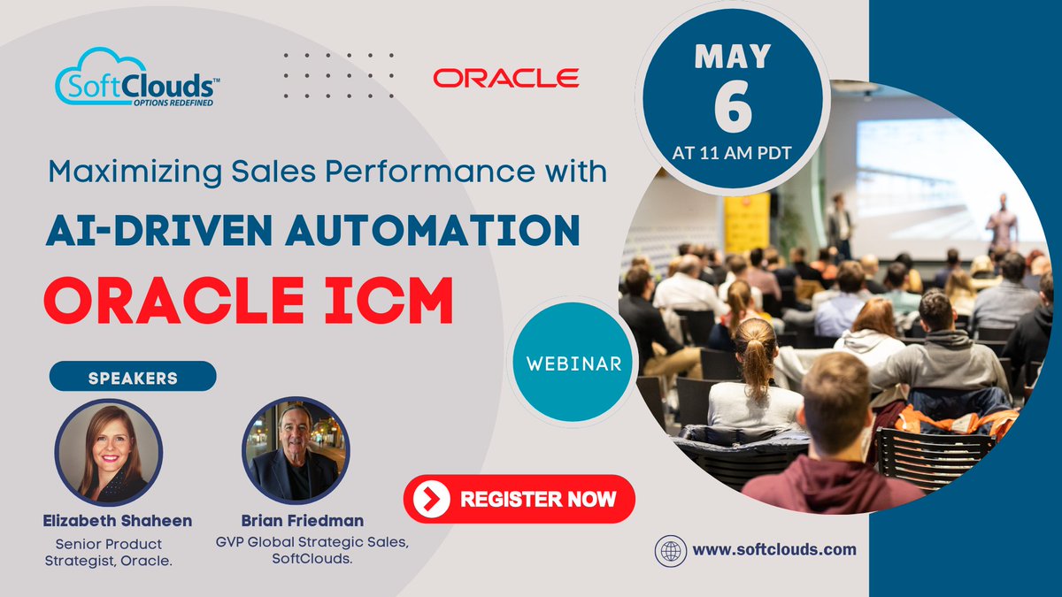 Balaji Ramachandran (@balaji_sandiego) on Twitter photo Unlock 3X Sales Performance with #AI + #OracleICM.
Join us for an exclusive <a href="/SoftClouds/">SoftClouds</a> webinar where we explore how AI-powered IC is transforming the way organizations handle commissions, reduce errors, and drive revenue growth.
us06web.zoom.us/webinar/regist… Unlock 3X Sales Performance with #AI + #OracleICM.
Join us for an exclusive <a href="/SoftClouds/">SoftClouds</a> webinar where we explore how AI-powered IC is transforming the way organizations handle commissions, reduce errors, and drive revenue growth.
us06web.zoom.us/webinar/regist…