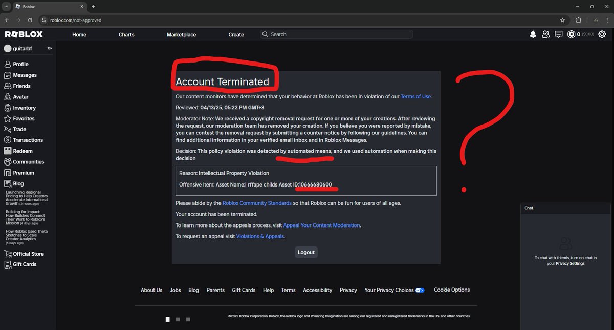 <a href="/Roblox/">Roblox</a> #ROBLOX that's weird, right. The content is reinstated, but not the account :).

Reinstate the account: Taken_XQ