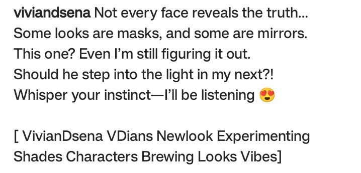 Next project pe DSena ji undercover agent honge ....Sahi bola na <a href="/VivianDsena01/">Vivian Dsena</a> 

Everyone is making their theory ....this one is mine 😂😂😂

Pura Fandom ko job pe laga diya ek caption ne 😆 

#VivianDSena
#VDians