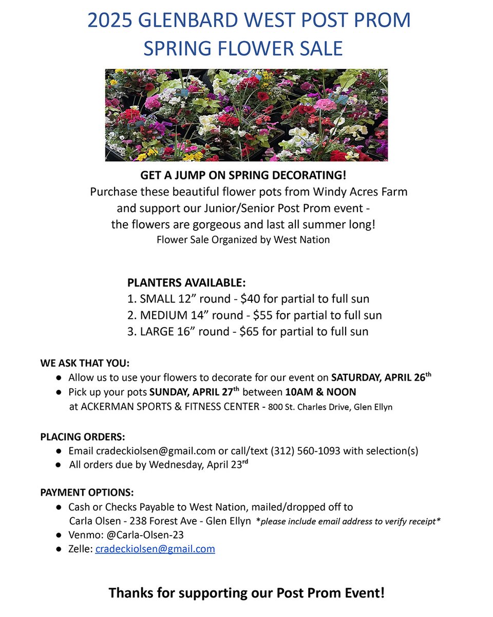 Two more days to get your Spring Flower orders in. Help support Post Prom and celebrate the arrival or spring with these beautiful potted flowers!!!