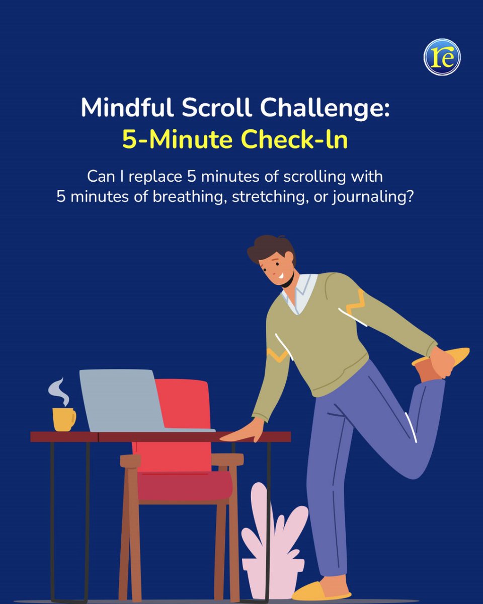 rethinkwords's tweet image. Take a 5-minute break from scrolling! 🌿 Replace it with deep breathing, stretching, or journaling. Small moments of mindfulness can make a big difference. Try it today! 💫 #MindfulMoments #SelfCare #MentalWellness #HealthyHabits