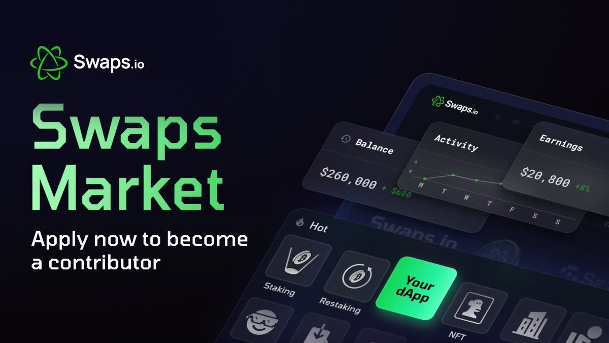 swaps_io's tweet image. Don't miss your chance to get listed on #Swaps Market!

There's still time to submit your project and become one of the first contributors. 

Automate your dApp with the power of #Intent Agents &amp;amp; make it more accessible to a wider audience.

👉Apply now: swaps.io/whitelist