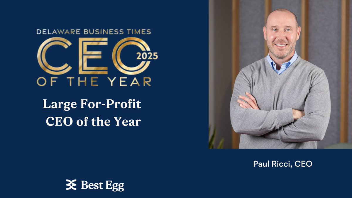 Best Egg 🥚 (@mybestegg) on Twitter photo We’re thrilled to share that Paul Ricci has been recognized as <a href="/DeBusinessTimes/">DelawareBizTimes</a> #CEOoftheYear for the Large For-Profit category! This recognition honors DE leaders and their successful careers in business and the community. Read more here: delawarebusinesstimes.com/news/dbt-2025-… We’re thrilled to share that Paul Ricci has been recognized as <a href="/DeBusinessTimes/">DelawareBizTimes</a> #CEOoftheYear for the Large For-Profit category! This recognition honors DE leaders and their successful careers in business and the community. Read more here: delawarebusinesstimes.com/news/dbt-2025-…