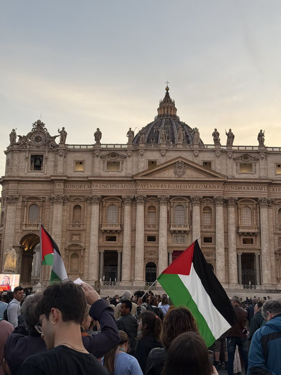 I’m all for supporting suffering Palestinians (not Hamas), but I hardly think the rosary for the soul of the Holy Father who just died is the appropriate place for a demonstration, no matter how peaceful.