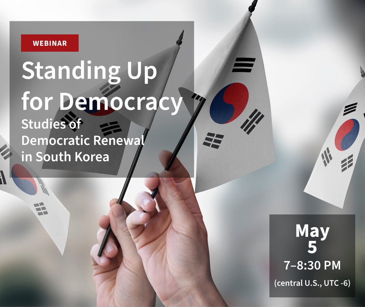 csdwustl's tweet image. Registration is now open for this event on responses to a moment of democratic crisis in S. Korea. Join us to learn how ordinary citizens mobilized to preserve democratic culture there.

Info &amp;amp; registration: bit.ly/42opayM

#MacroSocialWork #ICSD #IASSW #academictwitter