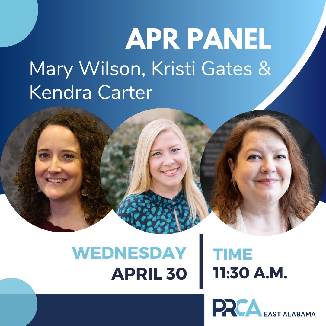 We are wrapping up APR Month with a special panel discussion at our April Meeting!
APRs Mary Wilson, Kristi Gates and Kendra Carter will join us on Wednesday, April 30, for an APR Panel. 
Members, check your email to RSVP!
