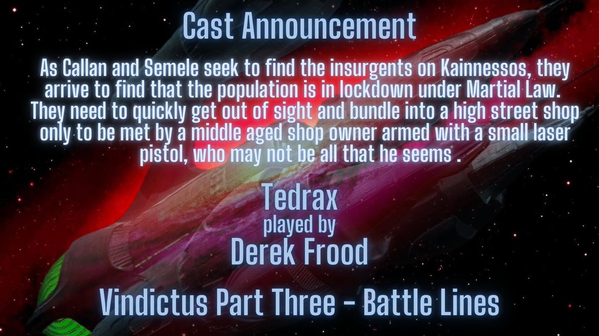 Vindictus Novel (@vindictusnovel) on Twitter photo Delighted with our final casting call for "Battle Lines", Part 3 of the Vindictus audios. <a href="/DEREKFROOD/">DEREK FROOD - Actor</a>, award winning actor of stage, screen, and audios, voiced the character of Tedrax. Go to vindictusnovel.square.site/audios for more info on the 2 audios available! #Blakes7 please share! Delighted with our final casting call for "Battle Lines", Part 3 of the Vindictus audios. <a href="/DEREKFROOD/">DEREK FROOD - Actor</a>, award winning actor of stage, screen, and audios, voiced the character of Tedrax. Go to vindictusnovel.square.site/audios for more info on the 2 audios available! #Blakes7 please share!
