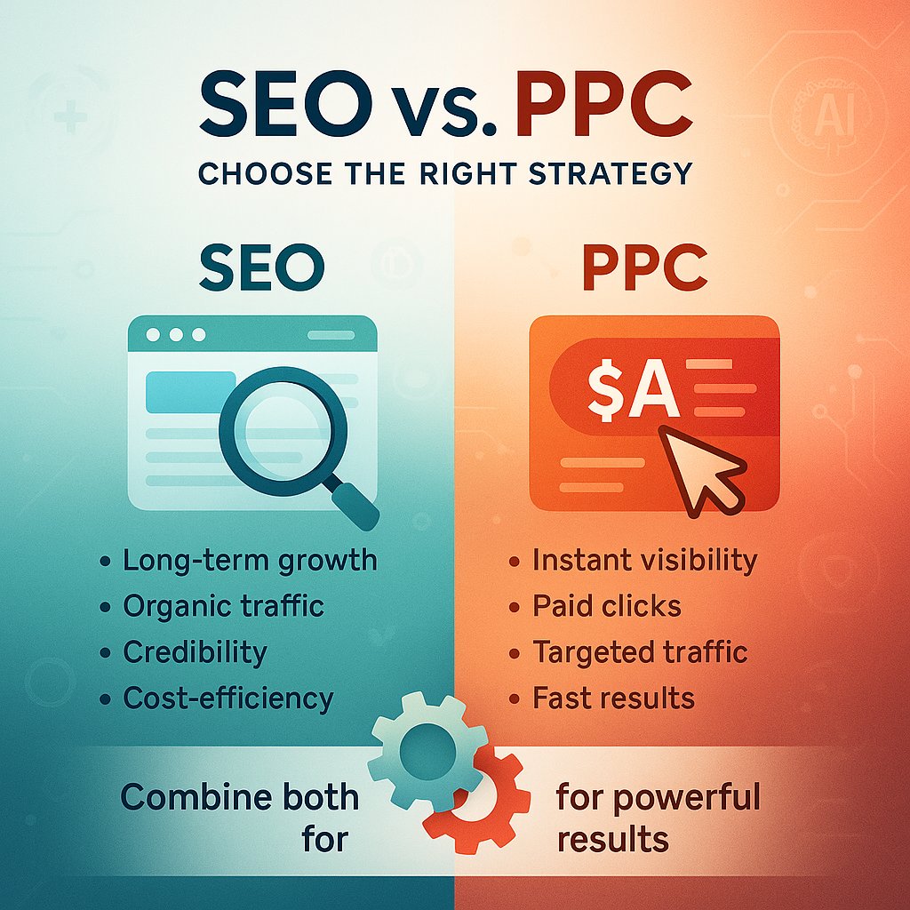 scarshdma's tweet image. SEO vs. PPC 🤔
🔹 SEO: Long-term growth
🔹 PPC: Fast, targeted results
✅ Combine both for smart marketing in 2024.
AI is changing search—stay ready.
#SEO #PPC #DigitalMarketing #MarketingTips #GrowthMarketing #AIMarketing