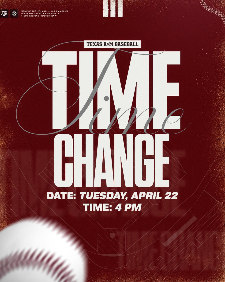 🚨 TIME CHANGE 🚨

Due to predicted inclement weather, tomorrow's midweek contest against Sam Houston has been moved up to a 4 p.m. start. 

#GigEm