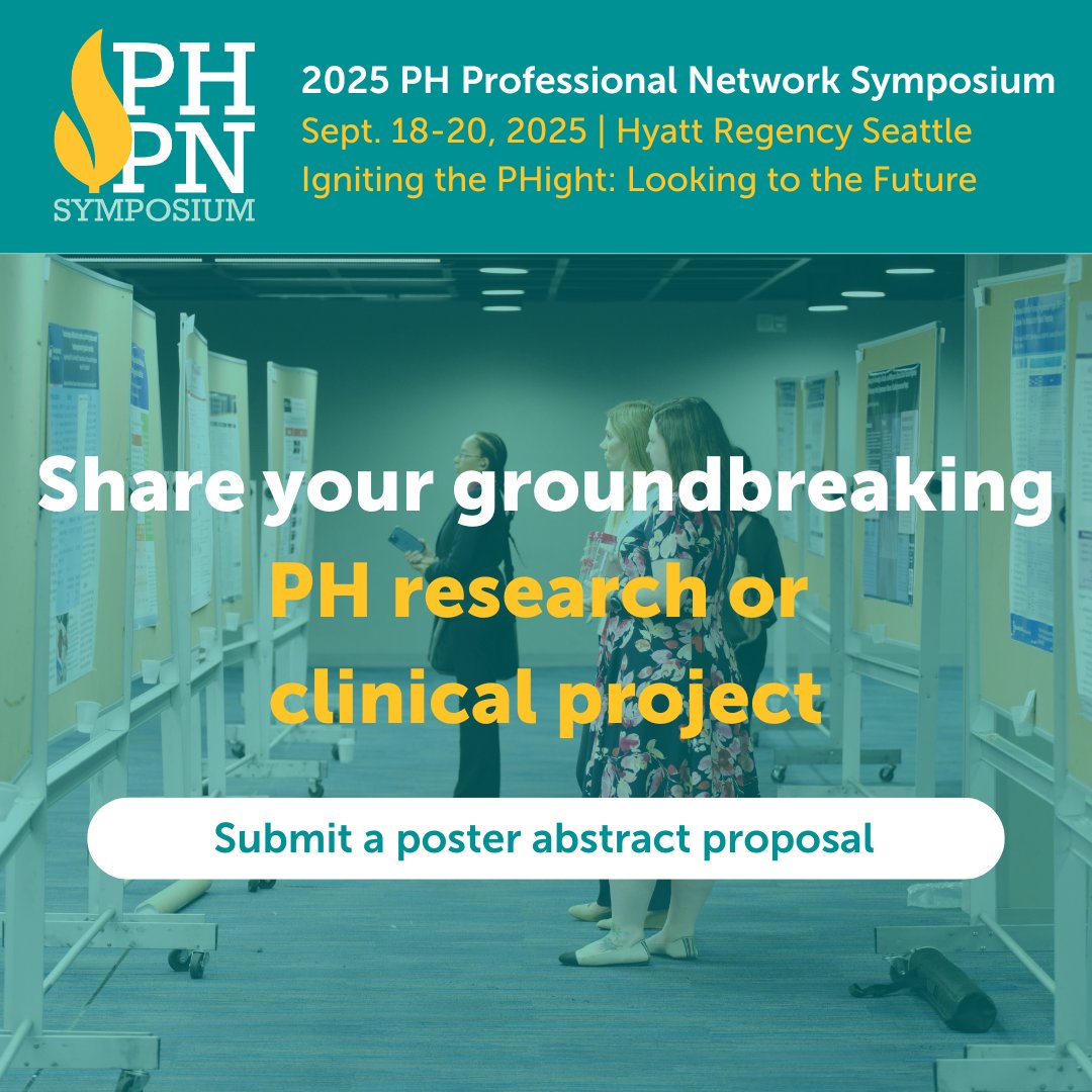 PHAssociation's tweet image. Do you have important #pulmonaryhypertension research or clinical projects to share?
Submit a poster abstract proposal(s) for the 2025 #PHPN Symposium, Sept. 18-20, in Seattle. Proposals are due Monday, June 2. ow.ly/UGPJ50VBY35
#PHPN2025