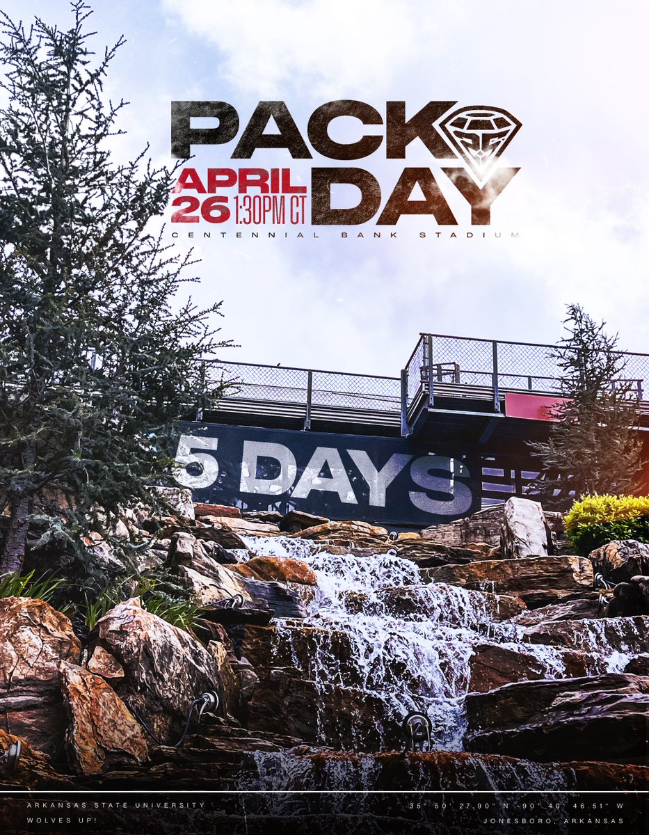 Only 5 days away from our annual Pack Day Spring Game! Join us inside Centennial Bank Stadium April 26 at 1:30pm CT.

#WolvesUp🐺