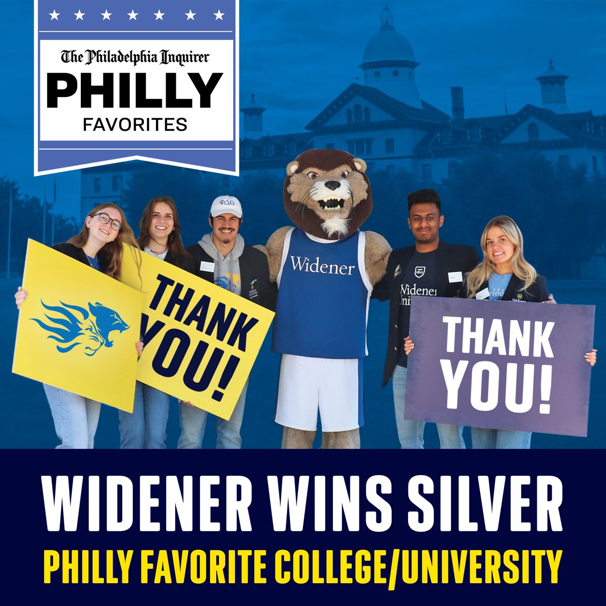 Widener University (@wideneruniv) on Twitter photo Thx to amazing support of our community & Pride fans everywhere we won SILVER in <a href="/PhillyInquirer/">The Philadelphia Inquirer</a> Philly Favorites contest, College/University category š„š
Your votes, cast online earlier this year, shows just how deep the blue & gold runs!
Go Pride š¦
phillyfavorites.com/listing/2025/c⦠Thx to amazing support of our community & Pride fans everywhere we won SILVER in <a href="/PhillyInquirer/">The Philadelphia Inquirer</a> Philly Favorites contest, College/University category š„š
Your votes, cast online earlier this year, shows just how deep the blue & gold runs!
Go Pride š¦
phillyfavorites.com/listing/2025/cā¦