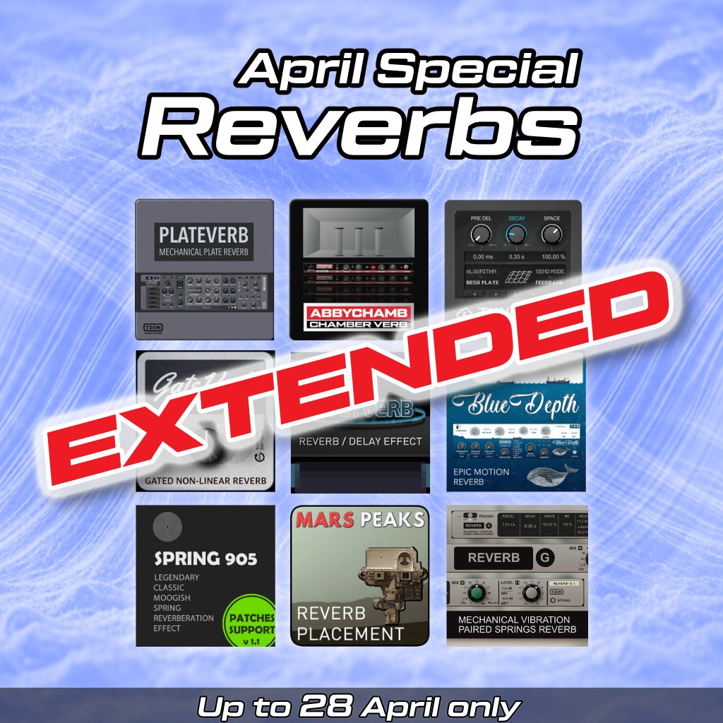 Turn2on's tweet image. Extended! We extend April Special Reverbs sale up to 28 April up to 57% off at @reasonstudios
Last Week Only!
#reverb #reverberation #effect #fx #thunderverb #reason #rack #turn2on #reasonstudios #reasonrack #producer #music #studio #algorithmic
reasonstudios.com/shop/deals/?de…