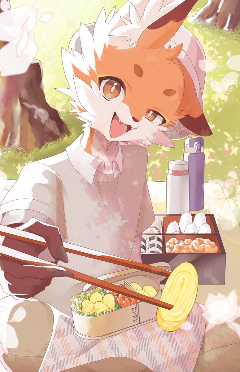 無事パネル開け達成しました〜！！👏👏
お花見デートシチュの1枚絵です🫶
自慢の卵焼きいかがですか？？

 #IRIAM
 #ケモV