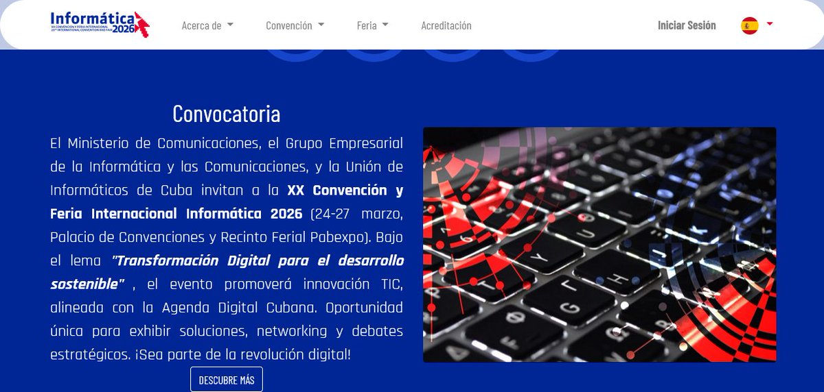 DesoftHab's tweet photo. Desde el jueves 17 de abril se hizo publico el lanzamiento del nuevo sitio web de #Informatica2026 desarrollado por #fevexpo
https://t.co/hePITasbV3
#DesoftLaHabana
#DesoftMasCerca https://t.co/dKz8HY1Ycd
