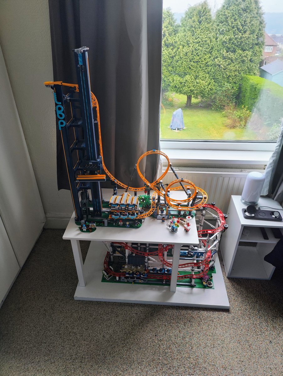 DerekFoster's tweet image. My lad has had these massive lego coaster sets a few years now and were close to tearing them down, they now have a new spot :)