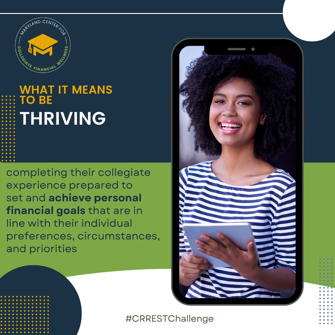 Maryland Center for Collegiate Financial Wellness (@themccfw) on Twitter photo It's the last day of the #CRRESTChallenge
<a href="/TowsonU/">Towson University</a>!
✋159 registered
đź’Ż41 finished the entire challenge
Today, we are Thriving.
Looking at how preferences, circumstances, and priorities to shape YOUR goals for YOUR life.
Finish strong! crrestchallenge.org #MoneySmartWeek It's the last day of the #CRRESTChallenge
<a href="/TowsonU/">Towson University</a>!
✋159 registered
đź’Ż41 finished the entire challenge
Today, we are Thriving.
Looking at how preferences, circumstances, and priorities to shape YOUR goals for YOUR life.
Finish strong! crrestchallenge.org #MoneySmartWeek