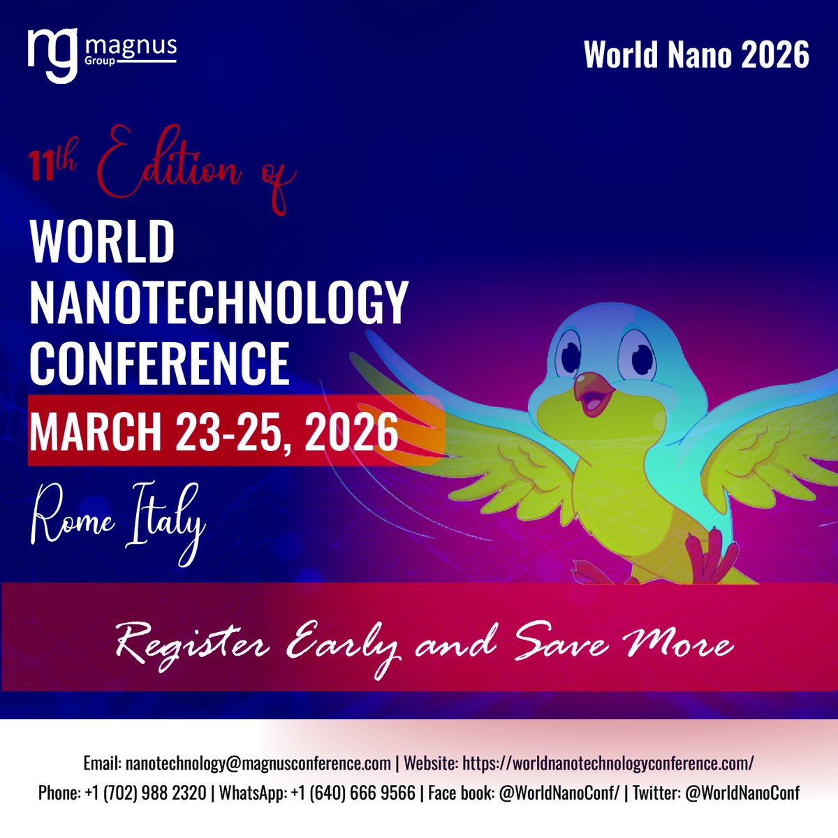 WorldNanoConf's tweet image. 🔬✨11th Edition of @WorldNanoConf | Organized by @magnus_group
🚀 Register Early &amp;amp; Save More!
Join global experts in shaping the future of #nanotechnology.
Secure your spot today!
📅March 23-25, 2026
📍Singapore | Hybrid event
🌐Website: worldnanotechnologyconference.com

#Nanoscience