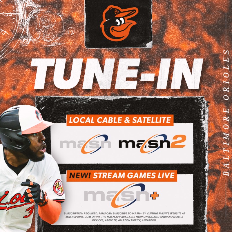 Orioles's tweet photo. Introducing MASN+, a new streaming option that allows in-market fans to catch all the action with no blackouts and no cable or satellite subscription or contract required!