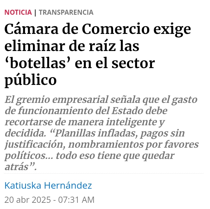 Me parece correcto y a la vez interesante la postura  de la <a href="/CCIYAP/">Cámara de Comercio, Industrias y Agricultura</a> pero a la vez me recuerda una duda, que hace la Camara de Comercio con sus agremiados que tienen empresas que han sido señaladas, indagadas y sancionadas por actos de corrupcion? Nunca emiten juicio sobre eso