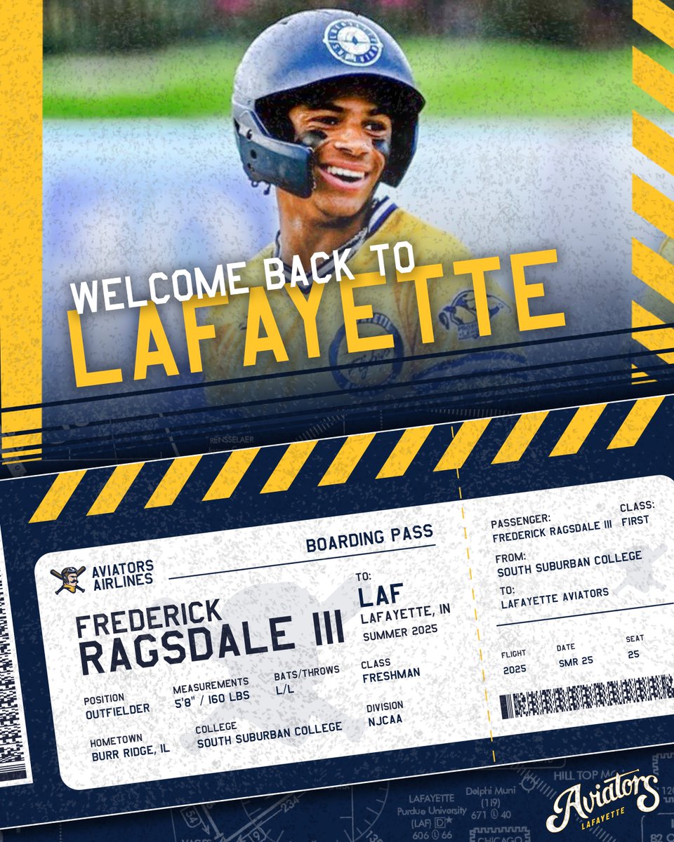 ✈️ Wheels up - <a href="/FreddieRags/">Frederick Ragsdale III</a> is BACK in Lafayette!

⚾️ Outfielder | L/L
📏 5’8” | 160 lbs
🎓 Freshman | South Suburban College
🛬 Landing: Summer 2025
#LAFbound #takeflight #signed