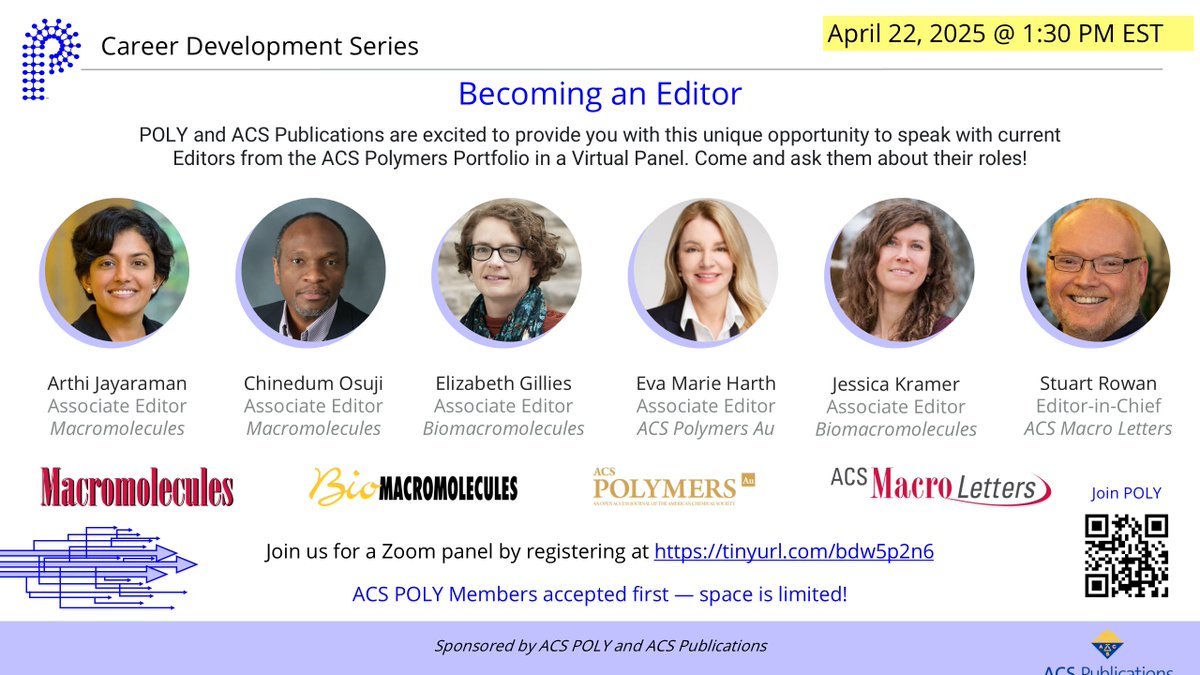 ACS Macro Journals (@macrojrnls_acs) on Twitter photo ⏰ TOMORROW April 22 at 1:30PM EDT
Check out this exciting opportunity that <a href="/POLY_ACS/">ACS POLY Division</a> is organizing to meet active journal editors on zoom and ask them anything!
Register here ➡ tinyurl.com/bdw5p2n6 ⏰ TOMORROW April 22 at 1:30PM EDT
Check out this exciting opportunity that <a href="/POLY_ACS/">ACS POLY Division</a> is organizing to meet active journal editors on zoom and ask them anything!
Register here ➡ tinyurl.com/bdw5p2n6