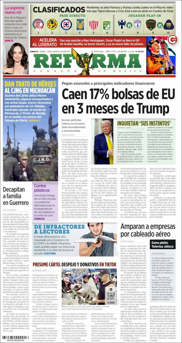 #FelizLunes Compartimos las #PrimerasPlanas de los diarios de interés nacional.

Nota destacada del día de EL FINANCIERO
Descarta FMI recesión a nivel mundial; prevé desaceleración
▶️ goo.su/1VOSb ◀️

#IMCP #AliadoEstratégicoDeMéxico 🇲🇽