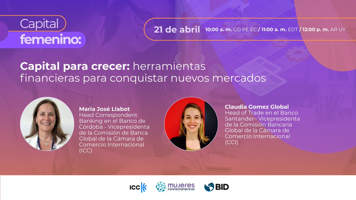 connectamericas's tweet image. 💡 ¡Hoy empieza #CapitalFemenino!
En la primera sesión, abordaremos herramientas clave de #TradeFinance para pymes exportadoras, junto a especialistas de la @iccwbo. Aprenderemos a financiar operaciones comerciales, mitigar riesgos y acceder a nuevas oportunidades globales.…